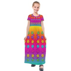 Roses In  Stunning Rainbows Kids  Short Sleeve Maxi Dress by pepitasart