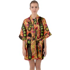 Abstract Background Digital Green Quarter Sleeve Kimono Robe by HermanTelo