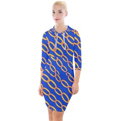 Blue Abstract Links Background Quarter Sleeve Hood Bodycon Dress by HermanTelo