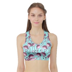 Flemish Rosa Birds Nature Fauna Flamenco Sports Bra With Border by HermanTelo