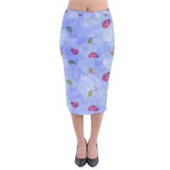 Ladybug Blue Nature Velvet Midi Pencil Skirt by HermanTelo