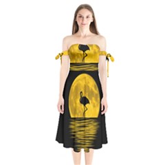 Moon Reflection Flamenco Animal Shoulder Tie Bardot Midi Dress by HermanTelo