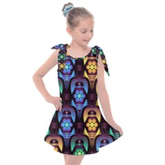 Pattern Background Bright Blue Kids  Tie Up Tunic Dress