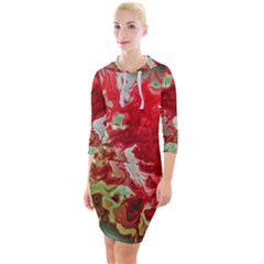 Abstract Stain Red Seamless Quarter Sleeve Hood Bodycon Dress by HermanTelo