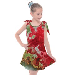 Abstract Stain Red Seamless Kids  Tie Up Tunic Dress