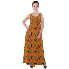 Halloween Witch Pattern Orange Empire Waist Velour Maxi Dress by snowwhitegirl