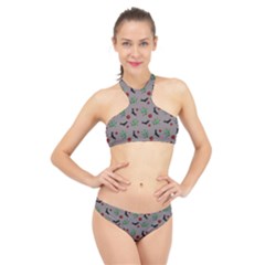 Halloween Witch Pattern Grey High Neck Bikini Set by snowwhitegirl