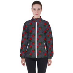 Black Denim And Roses Women s High Neck Windbreaker by snowwhitegirl