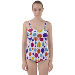 Background Polka Dot Twist Front Tankini Set by HermanTelo