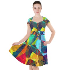 Color Abstract Polygon Background Cap Sleeve Midi Dress by HermanTelo