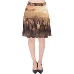 Elephant Dust Road Africa Savannah Velvet High Waist Skirt by HermanTelo