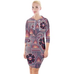 Floral Flower Stylised Quarter Sleeve Hood Bodycon Dress by HermanTelo