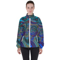 Fractal Abstract Line Wave Women s High Neck Windbreaker by HermanTelo