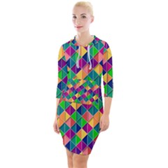 Geometric Triangle Quarter Sleeve Hood Bodycon Dress by HermanTelo