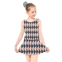 Metallic Diamond Design Black Kids  Skater Dress Swimsuit by HermanTelo