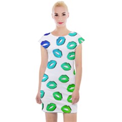 Kiss Mouth Lips Colors Cap Sleeve Bodycon Dress by HermanTelo