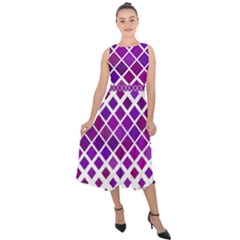 Pattern Square Purple Horizontal Midi Tie-back Chiffon Dress by HermanTelo