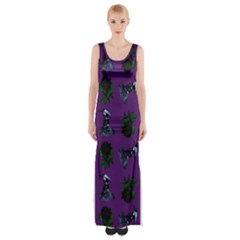 Gothic Girl Rose Purple Pattern Maxi Thigh Split Dress by snowwhitegirl