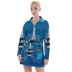 Sport, Surfboard With Water Drops Women s Long Sleeve Casual Dress by FantasyWorld7