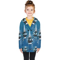 Sport, Surfboard With Water Drops Kids  Double Breasted Button Coat by FantasyWorld7