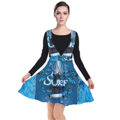 Sport, Surfboard With Water Drops Plunge Pinafore Dress by FantasyWorld7