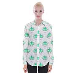 Plant Pattern Green Leaf Flora Womens Long Sleeve Shirt