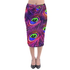 Peacock Feathers Color Plumage Velvet Midi Pencil Skirt by HermanTelo