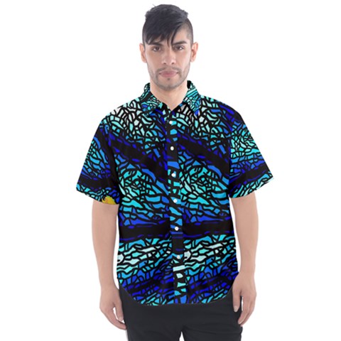 Sea Coral Stained Glass Men s Short Sleeve Shirt by HermanTelo