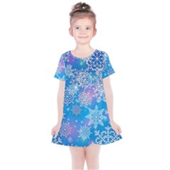 Snowflake Background Blue Purple Kids  Simple Cotton Dress by HermanTelo