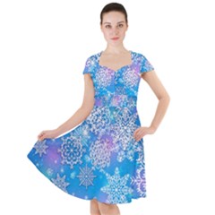 Snowflake Background Blue Purple Cap Sleeve Midi Dress by HermanTelo