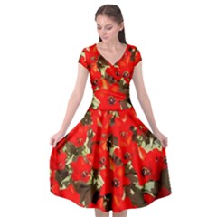 Columbus Commons Red Tulips Cap Sleeve Wrap Front Dress by Riverwoman