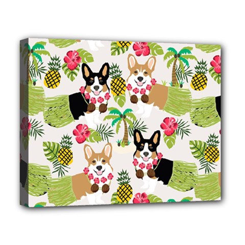 Corgis Hula Pattern Deluxe Canvas 20  X 16  (stretched) by Sapixe