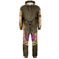 Cute Little Puppy With Flowers Hooded Jumpsuit (men)  by FantasyWorld7