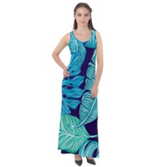 Tropical Greens Leaves Banana Sleeveless Velour Maxi Dress by HermanTelo