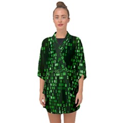 Abstract Plaid Green Half Sleeve Chiffon Kimono by Bajindul