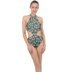 Flowers Pattern Spring Nature Halter Side Cut Swimsuit by Bajindul