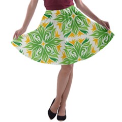 Green Pattern Retro Wallpaper A-line Skater Skirt by Bajindul