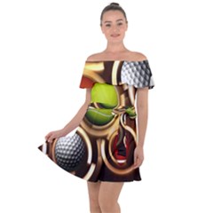 Sport Ball Tennis Golf Football Off Shoulder Velour Dress by Bajindul