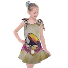 Cute Funny Coutan With Flowers Kids  Tie Up Tunic Dress by FantasyWorld7