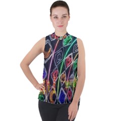 Dragon Lights Mock Neck Chiffon Sleeveless Top by Riverwoman