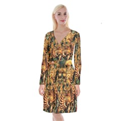 Sculpture Art Temple Tower Long Sleeve Velvet Front Wrap Dress by Pakrebo