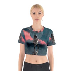 Astronaut Moon Space Planet Cotton Crop Top by Pakrebo