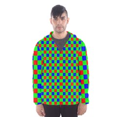 Check Pattern Red, Green, Blue Men s Hooded Windbreaker by ChastityWhiteRose