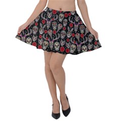 Mexican Sugar Skull Velvet Skater Skirt by 100rainbowdresses