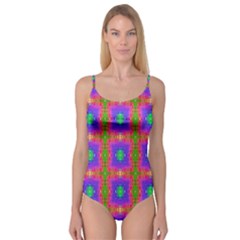 Groovy Purple Green Pink Square Pattern Camisole Leotard  by BrightVibesDesign