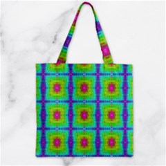 Groovy Yellow Pink Purple Square Pattern Zipper Grocery Tote Bag by BrightVibesDesign