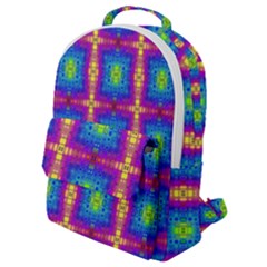 Groovy Blue Pink Yellow Square Pattern Flap Pocket Backpack (small) by BrightVibesDesign