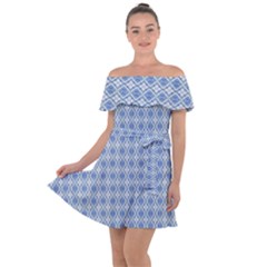 Argyle Light Blue Pattern Off Shoulder Velour Dress by BrightVibesDesign