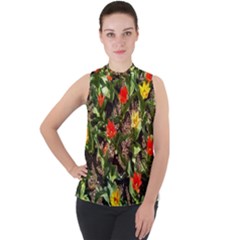 Tulips In April Mock Neck Chiffon Sleeveless Top by Riverwoman