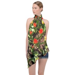 Tulips In April Halter Asymmetric Satin Top by Riverwoman